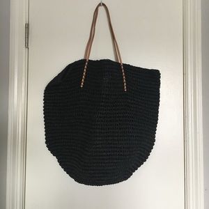 Merona Black Beach Bag Leather Strap Handles